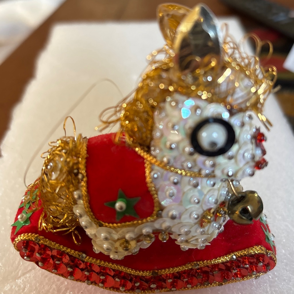 Vintage Unbranded Red & White Beaded Rocking Horse Ornament One Size